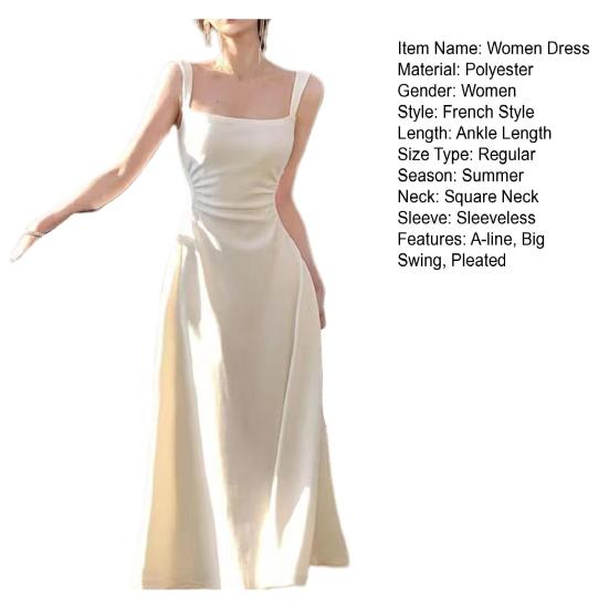 Вечернее женское платье с глубоким вырезом и квадратным вырезом, без рукавов, с высокой узкой талией, трапециевидной формы, плиссированное, сплошной цвет, во французском стиле, до щиколотки, для выпускного банкета