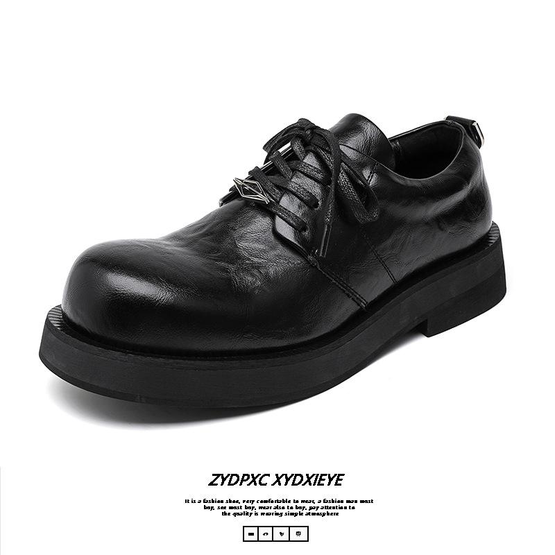 Туфли дерби Niche с большой головкой, мужские, в британском стиле, черные, с круглой головкой, на платформе, маленькие кожаные туфли, универсальные, модные туфли для поездок на работу 155155-E