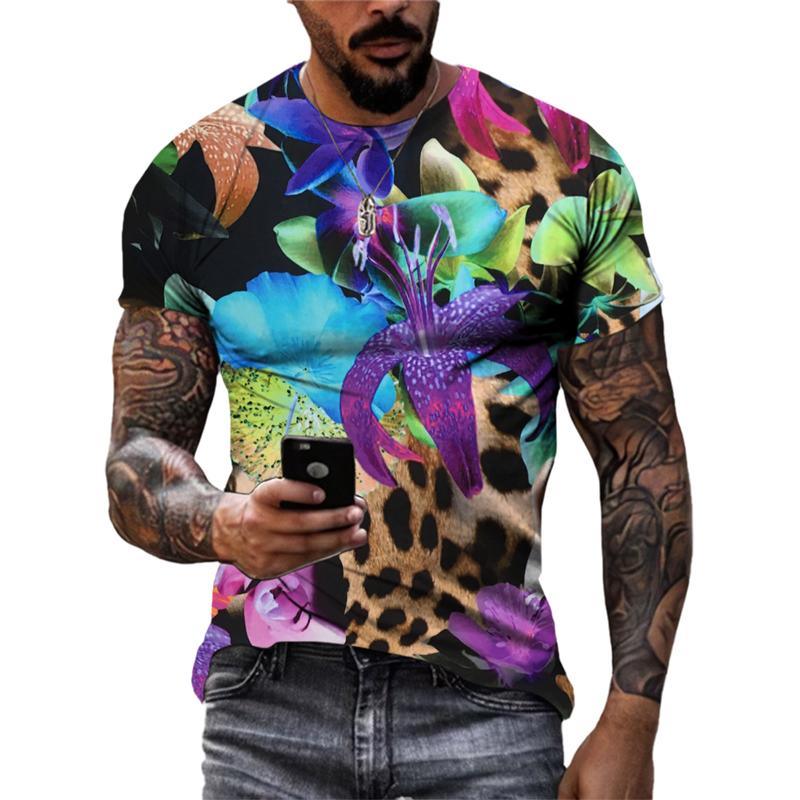 Fashion Beautiful Personality Plant Flowers Unisex T-shirts Summer 3D Street Style Trend Men Round Neck Short Sleeve Print Tees  4365 EMA