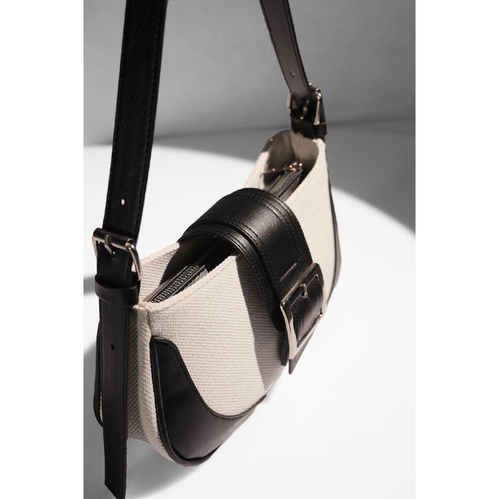 Black Linen Buckle Hand And Shoulder Bag