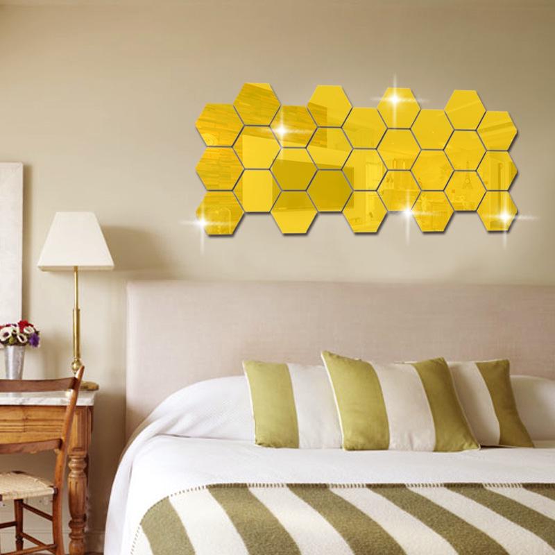 Acrylic Mirror Stereo Wall Stickers Living Room Decorative Mirror Stickers Hexagonal Wall Stickers DIY Decorative Mirror Sticker
