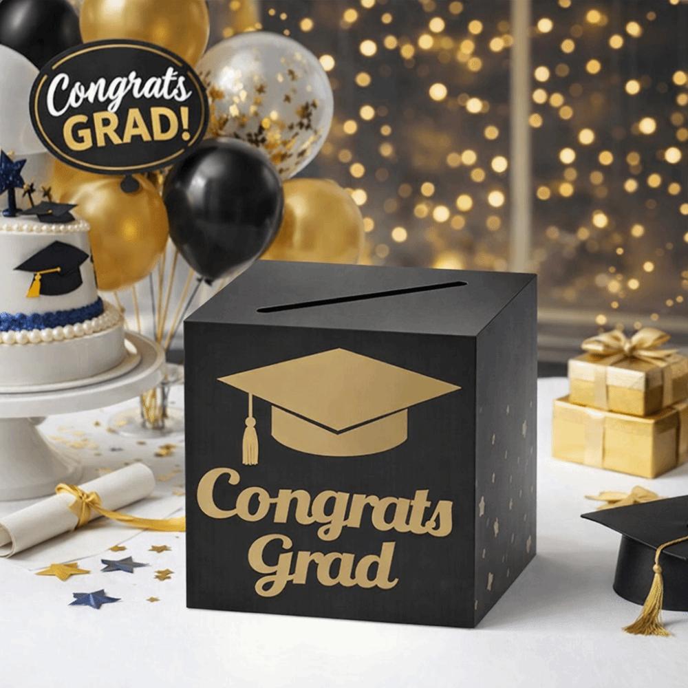Funny Black Golden Graduation Game Gift Box Paper DIY Congrats Grad Card Box Lightweight Handmade Cash Gift Box Class of 2026