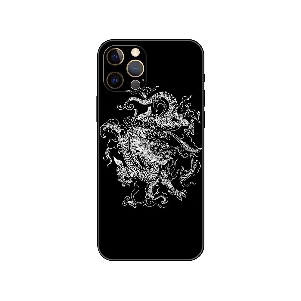 Дизайнерский чехол для телефона с китайским драконом для iphone 5 5s 2020se 6 6s 7 8 plus x 10 XR XS 11 12 13 mini pro MAX, черная задняя крышка из ТПУ
