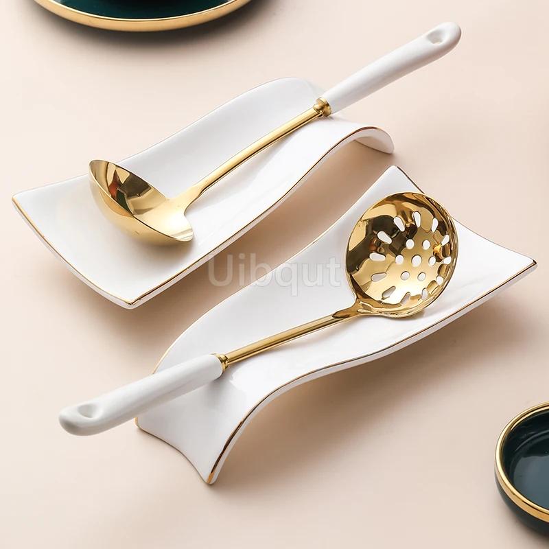 Nordic Gold white Нержавеющая сталь Ложка Палочки для еды Держатель Керамическая ложка Дуршлаг Кухонная утварь Бытовая посуда Держатель