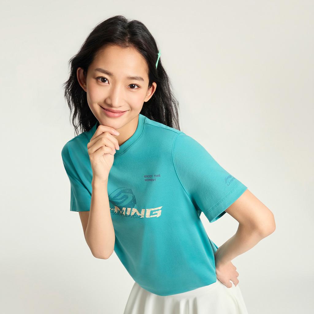 Li-Ning Женская футболка с круглым вырезом и принтом логотипа ATSW276-9