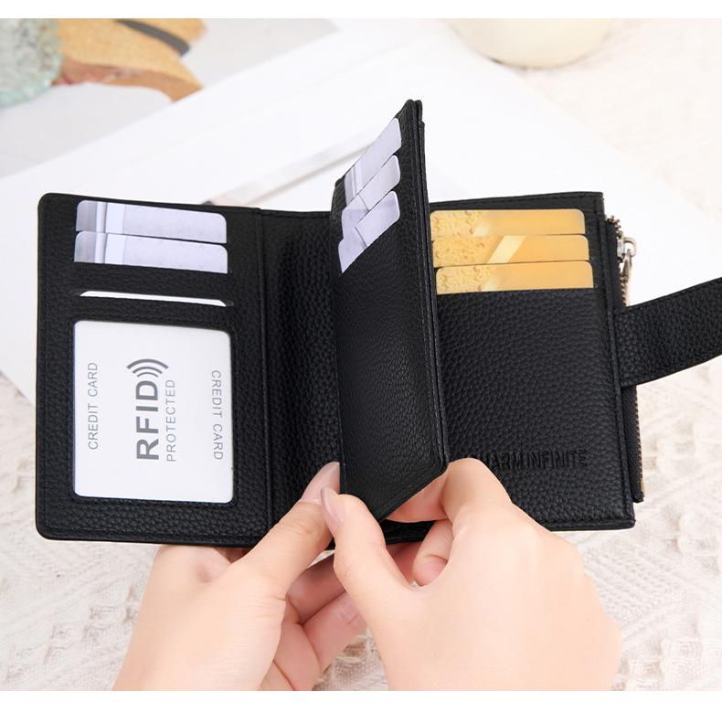 Женский RFID короткий кошелек из мягкой кожи - Узор "Личи", Застежка-молния, Держатель для карт, Модный дизайн