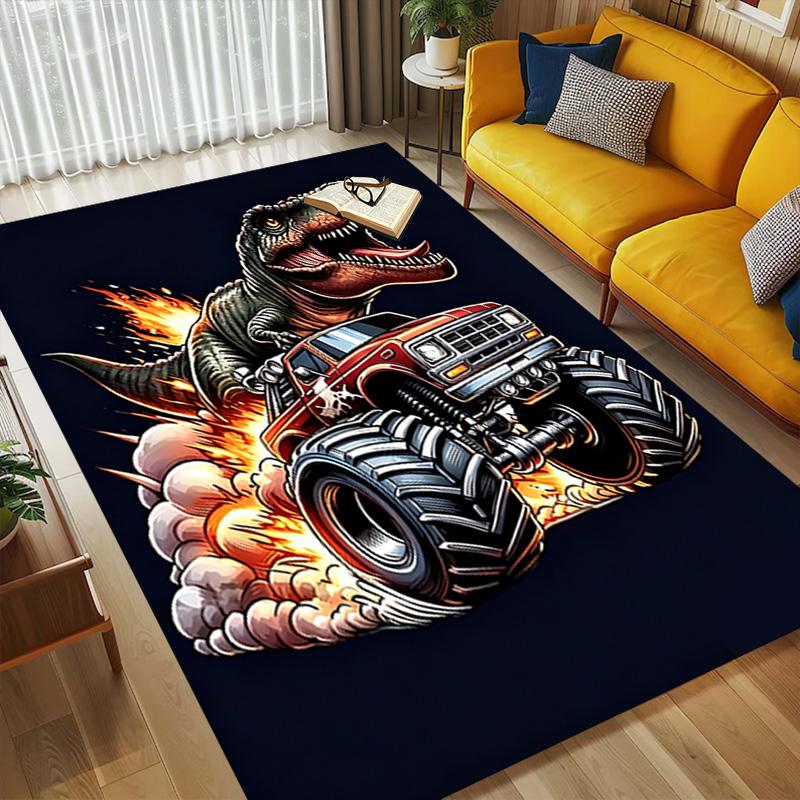 Dino Truck Living Room Nonslip Area Rug Soft Carpet For Bedroom Game Playroom Sofa Office Home Decor Doormat Christmas Gift C9267