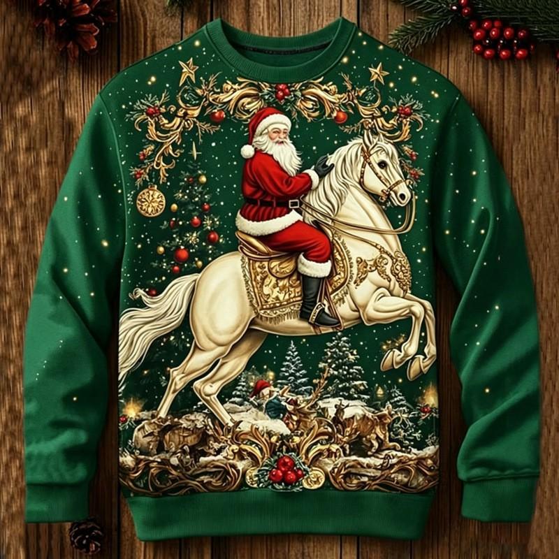 Christmas Couple 3D Print Crewneck Sweatshirt Men Women Casual Loose Fit Long Sleeve Top