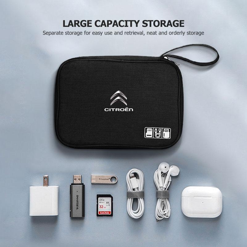 Travel Digital Charger Data Multi-Function USB Cable Storage Bag For Citroen C4 C3 C5 C1 C2 C6 VTS C4L DS3 DS4 DS5 Grand zm1