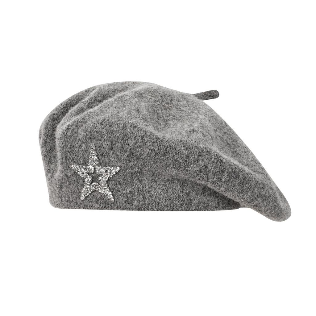 Women S Wool Blend Beret With Rhinestone Pentagram Decoration Fashion Painter Hat