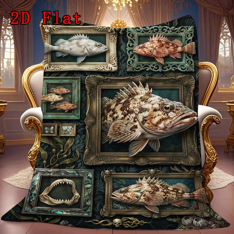 Marine Life Collage 2D Flat Pattern Flannel Blanket, High quality All Seasons, Home Decor, Warmth and Comfort, Perfect for Christmas Gifts.