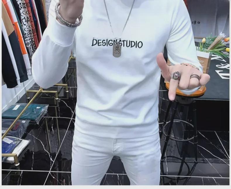 Высококачественная мужская европейская толстовка: Модный, с длинными рукавами, плюс бархат, весна/осень, утолщенный зимний топ