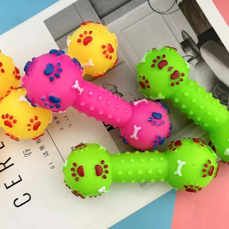Игрушки для кусания домашних животных Сплошной ПВХ Принт лапы Гантель Жевательная Интерактивная Пищалка Игровой звук Чистка зубов Нетоксичный Домашние животные Собаки