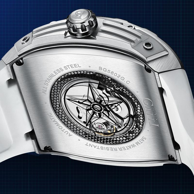 BONEST GATTI Men's Mechanical Watch-Hollow-Out Mechanical Movement Top Brand Original Sapphire Crystal Luminous Watch with Rubbe