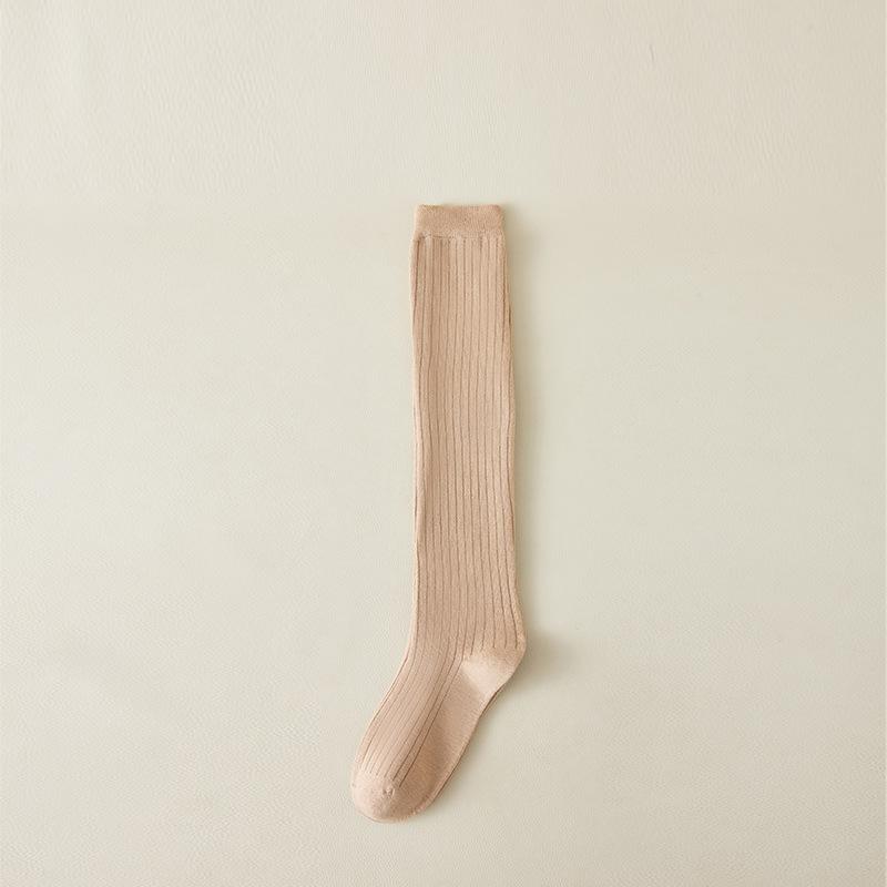 Female Spring and Autumn Solid Color Vertical Stripe All Kinds of Pressure Show Thin Preppy Style Calf Socks