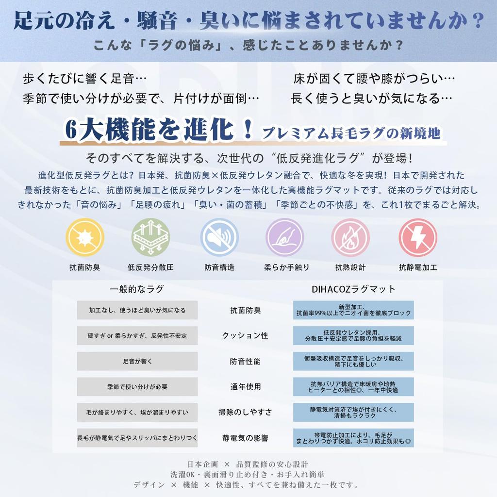 DIHACOZ Rug Model with Memory New Antibacterial and Deodorizing and 6 Enhanced 160x200mm Thick Approximately 5cm Approximately 4cm Winter Extra Fluffy