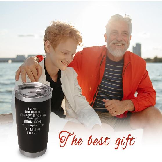 Grandson Travel Tumbler 20Oz I Never Dreamed I'd Grow Up To Be AN AWESOME Grandson But Here I Am Killing It! Funny Cool Travel Tumbler Gift for
