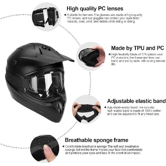 ATV Googles, Dirt Bike Goggles For Men Women, UV 400 Anti-Scratch Fog Dustproof For Adults Youth Kids