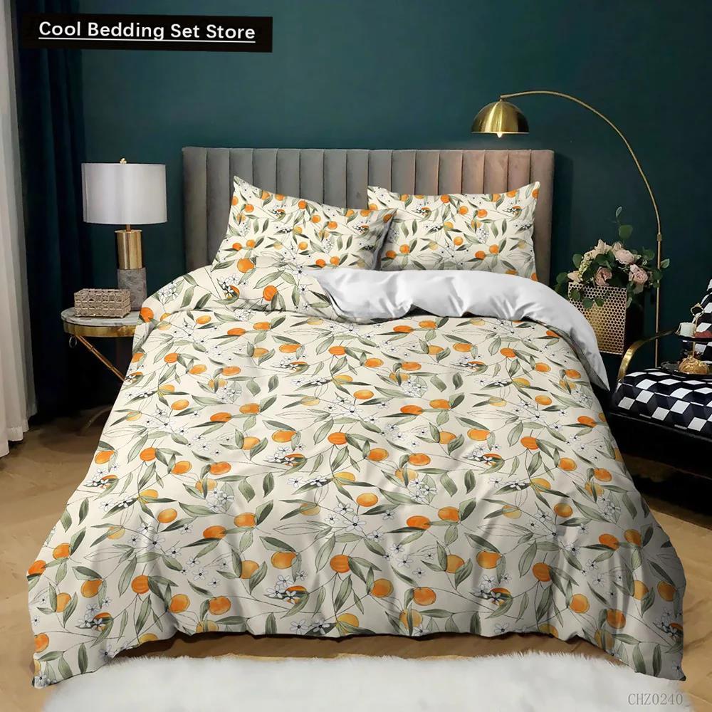 Fruit Duvet Cover Set Orange Bedding Set for Teens Girls Women Cute Cartoon Orange Double Queen King Size Polyester Qulit Cover