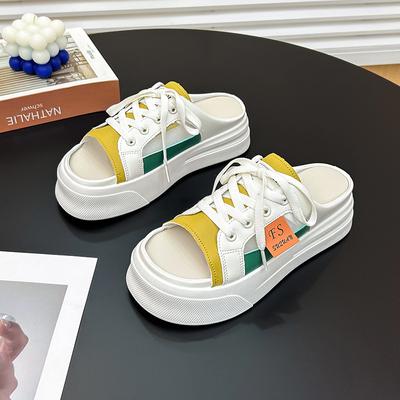 2024 летние новые полутапочки женские верхние туфли повседневные однопедальные ленивые тонкие белые туфли женские K8707