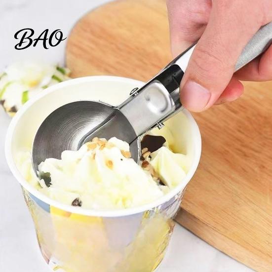 Ice Cream Scooper Fruit Scoop, Stainless Steel with Trigger Non-Slip Handle, Rebound Scoop Heavy Duty Metal for Balls Baller
