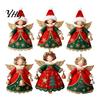 Indoor Party Ornament Set 6Pcs Vintage Angel Wooden Ornaments, Christmas Hanging Decor Interior Door Frame Decorations with Jute String, Rustic