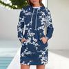 Женское платье-толстовка с капюшоном с длинным рукавом, платья с милым цветочным принтом, повседневная толстовка с капюшоном и карманами, осень и зима