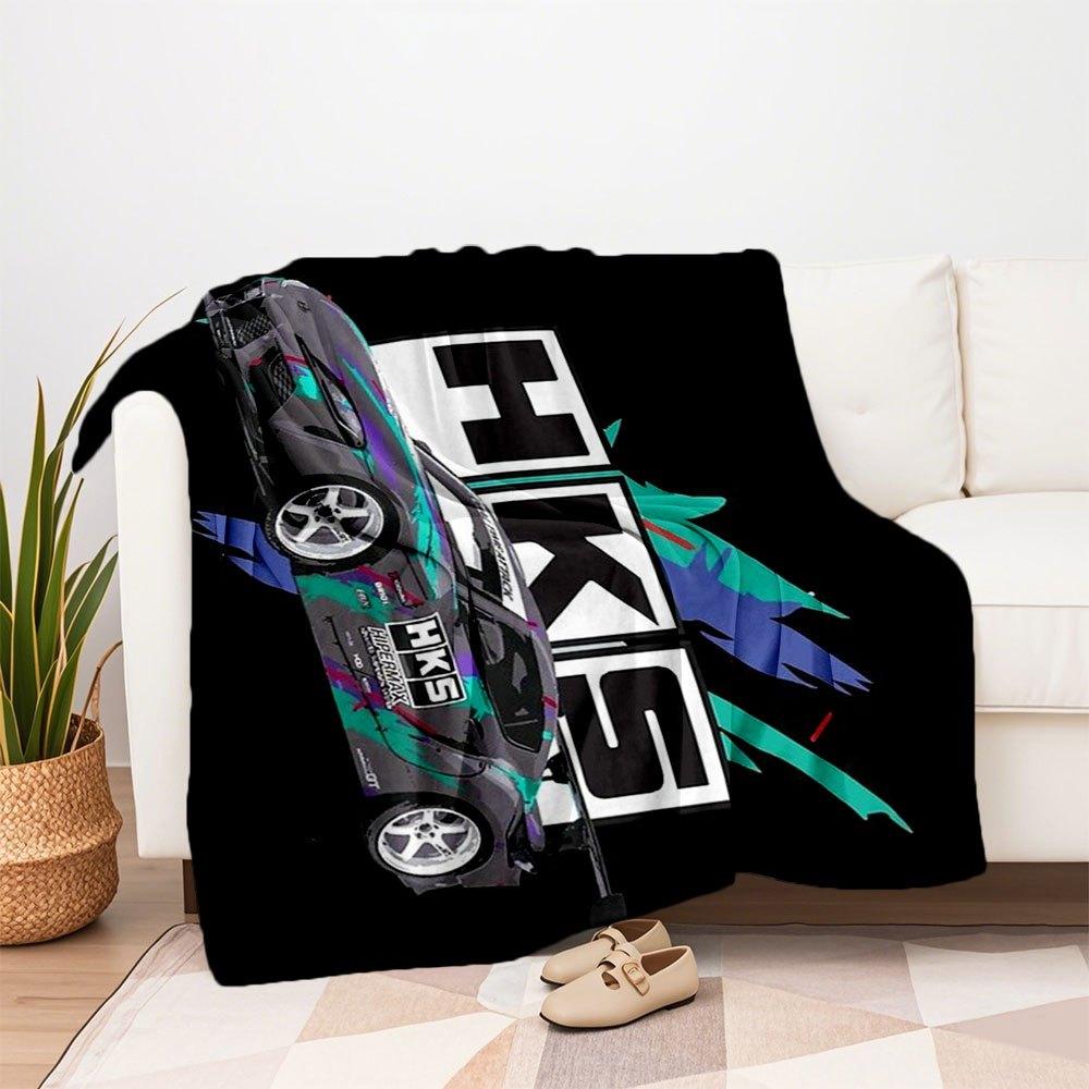 HKS Racing Car T-Shirt - Performance Auto Enthusiast TeeBlanket Flannel Throw Blanket for Sofa, Bed, Travel, Camping, Office, Couch, Chair,