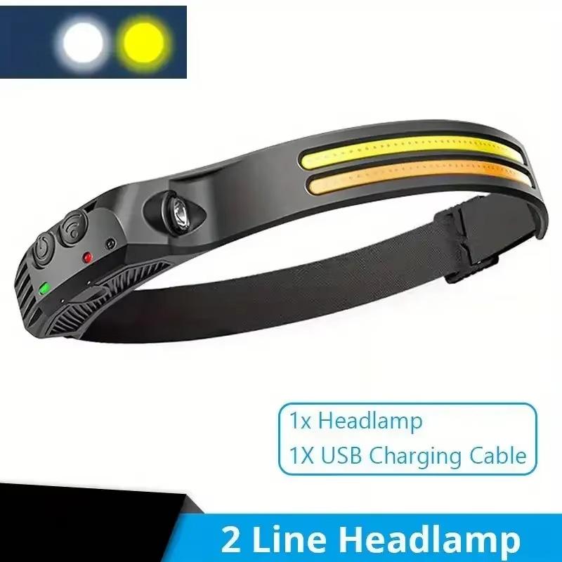 COB LED Sensor Headlamp USB перезаряжаемый супер яркий индукционный Headlight с 5 режимами для рыбалки кемпинга походов на открытом воздухе