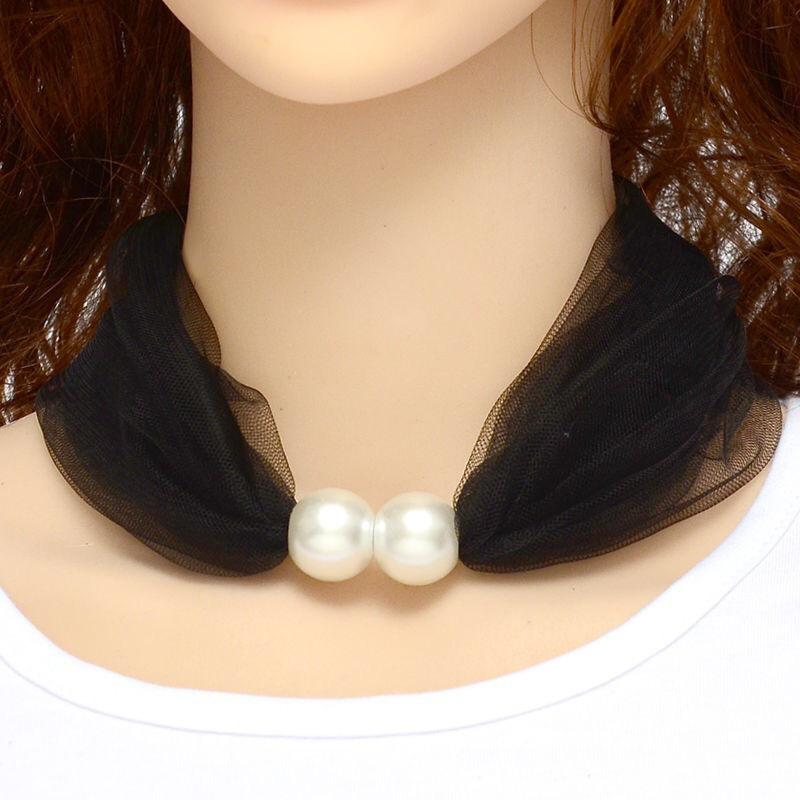 Elegant Mesh Lace Pearl Decoration Cute Scarf Necklace Wedding Prom Jewelry For Women Short Neck Covering Clothing Accessories