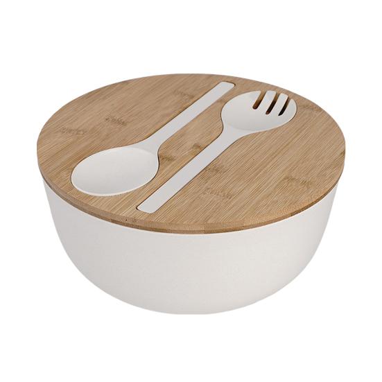 Салатница емкостью 3340 мл с крышкой, вилкой, ложкой, экологически чистый большой набор для сервировки салата из бамбукового волокна