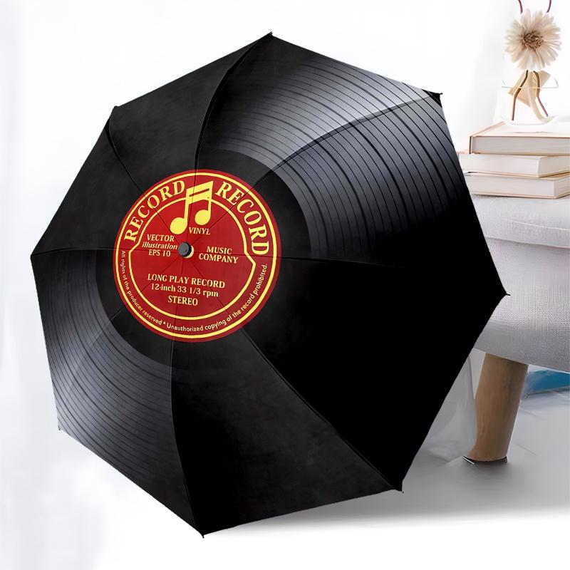 Vinyl Record, Music Company themed Eight rib Automatic Folding Umbrella Is Suitable for Both Men and Women, Making It A Perfect Christmas an