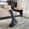 Fashion 2024 Winter Chunky Platform Heels Long Boots Round Toe Zipper Thick Sole Ladies Fashion Winter Women's Knee High Boots