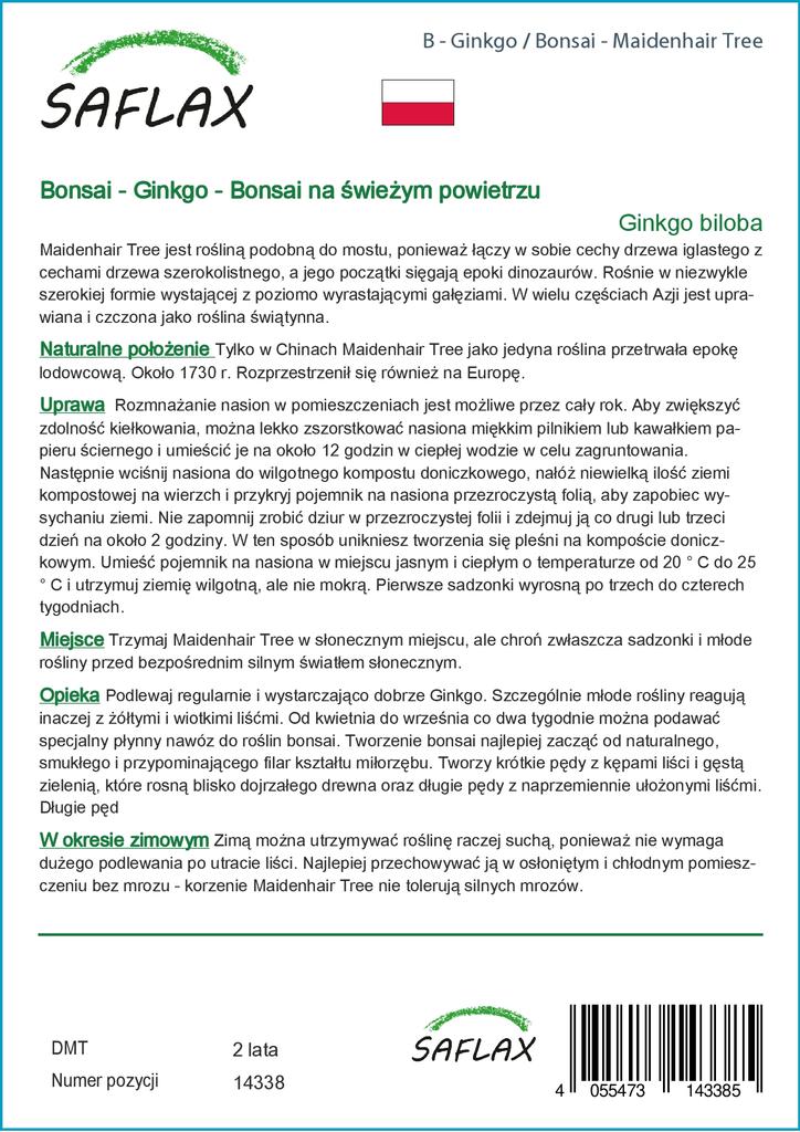 SAFLAX Garden in the Bag - Бонсай - Дерево девичьего волоса - 4 семени - С субстратом в подходящем пакете - Гинкго двулопастный