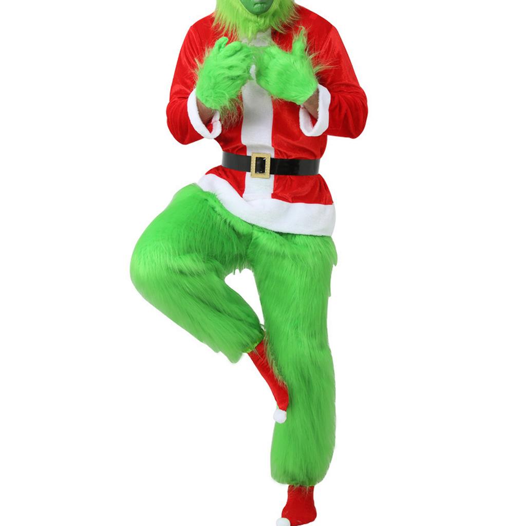 Рождественские зеленые костюмы - Взрослый пушистый рождественский костюм для косплея, наборы костюмов Санты