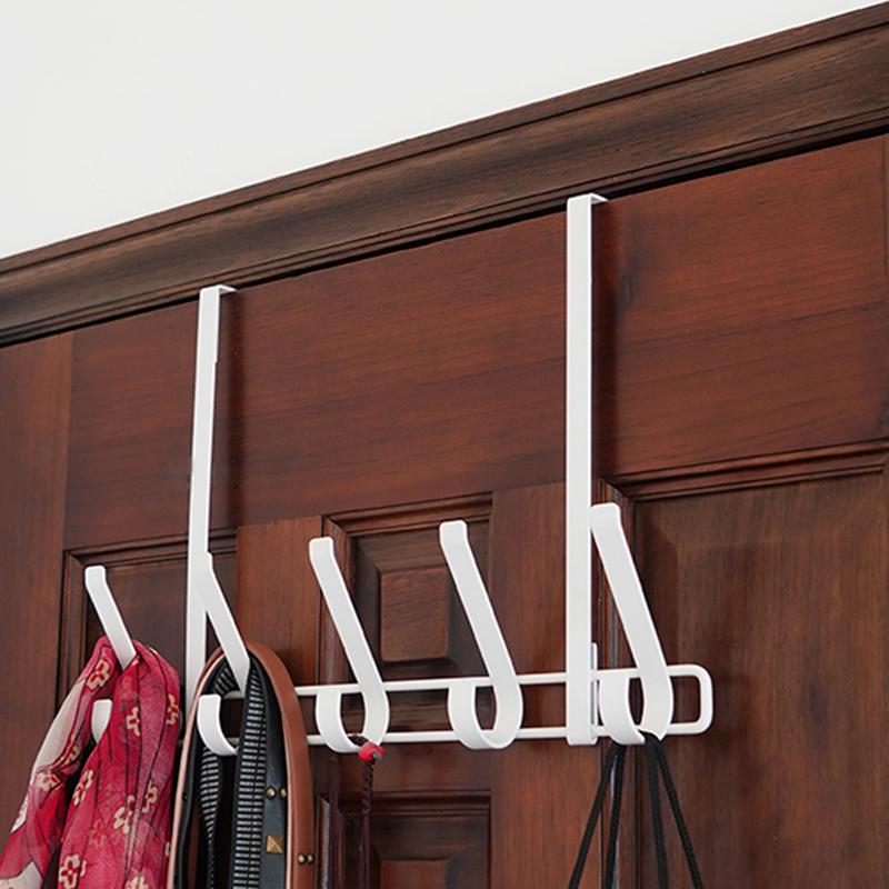 Home No Installation Metal 5 Hook Door Hanging Hooks for Bedrooms & Bathrooms Towels Clothes Hats Organizer Wallet Storage Shelf