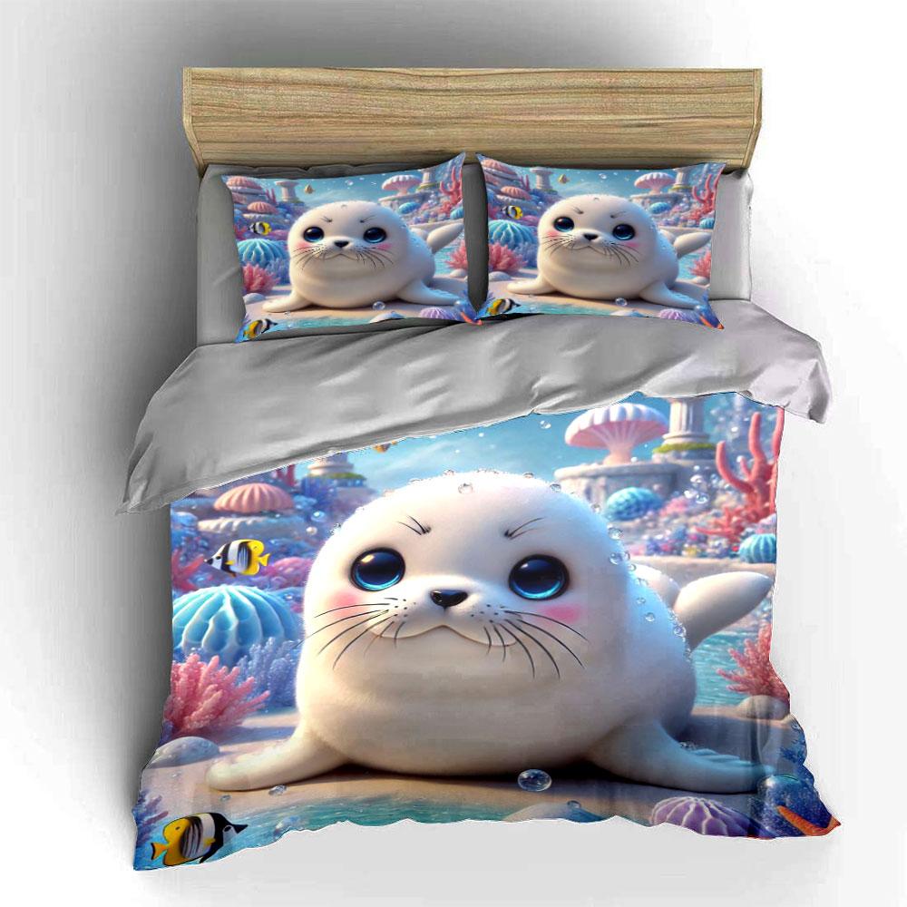 Cute seal underwater scene. Bedding sets Duvet cover sets Duvet covers Pillowcases(1*Duvet Cover 2*Pillowcases without duvet insert)