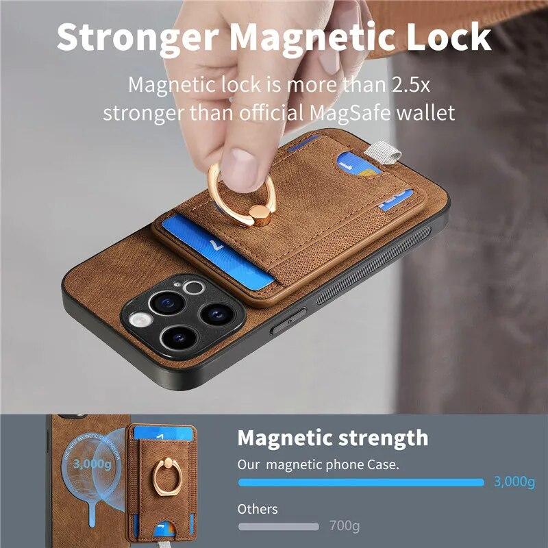 Wireless Ring Leather Wallet Phone Case for iPhone 15 Pro Max 14 Plus 13 12 11 for Samsung Galaxy S24 Ultra S23 S22 S21 FE A35 A15 A05 A54 A34 Cover
