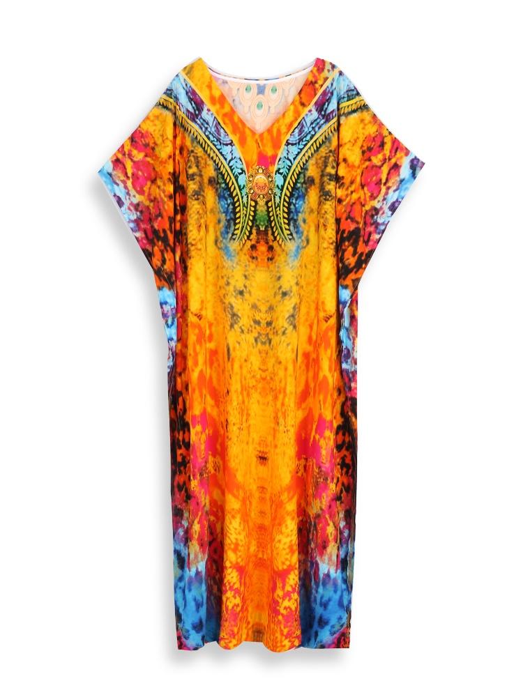 EDOLYNSA Желтый кафтан, женское богемное длинное платье больших размеров, свободное платье Moo Moo, дышащий купальный костюм для отдыха и отпуска, накидка Q1415