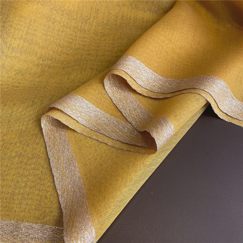 Korean Style Versatile Silk Scarf: Long Gauze Scarf with Gold Sequin and Wool Blend for Spring and Autumn.