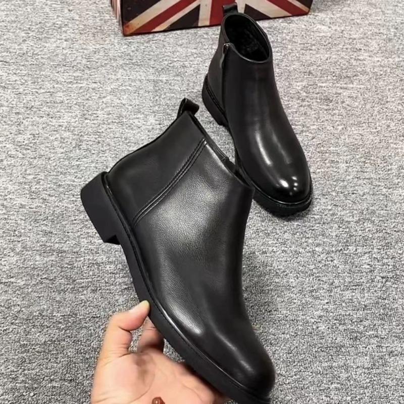 2025 Осень Ранняя Зима Обувь Мужские Челси Ботинки На Плоской Подошве Брендовая Мужская Обувь Чисто Черный Британский Стиль Мужская Вечерняя Обувь