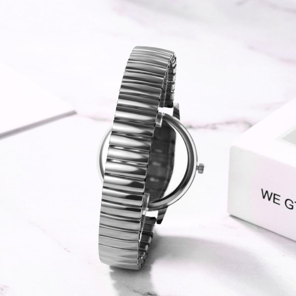 Large Elastic Free Quartz Fashion Gift for Lover Women's Watch, Numbers, Analog, Belt, Size, Simple, Stylish, Watch, Silver, Women's Accessory,