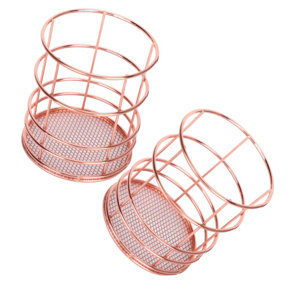2Pcs Rose Gold Desktop Storage Basket Hollow Design Storage Container Chopsticks Container