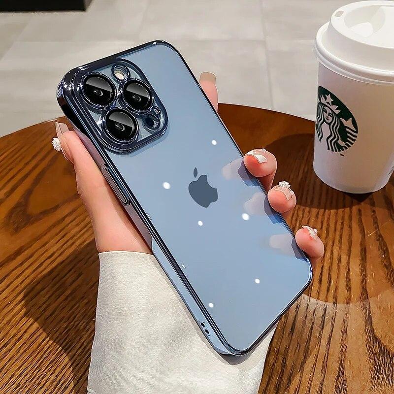 Роскошный прозрачный чехол для телефона с покрытием для IPhone 15 14 11 12 13 14 Pro Max Mini XS X 15 Plus, силиконовая мягкая пленка для объектива из ТПУ, защитная крышка