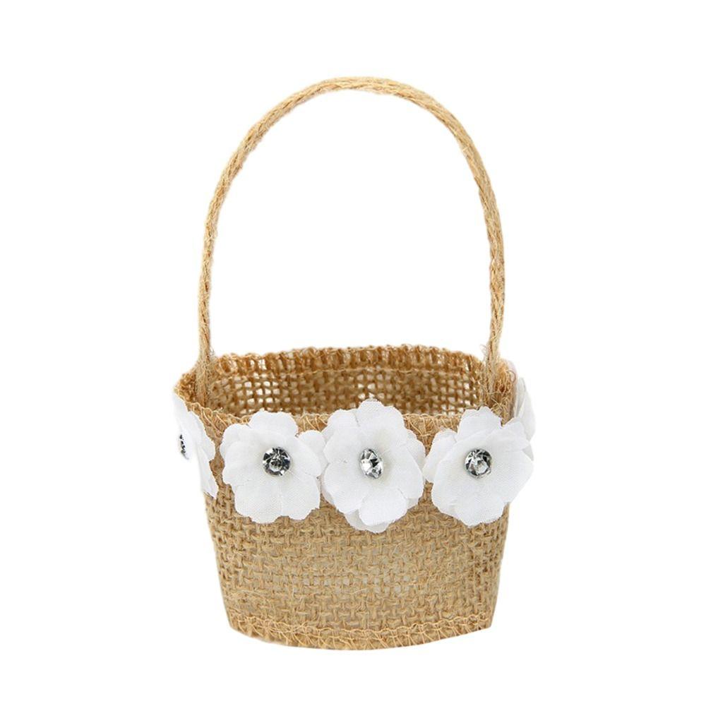 2pcs Lace Bowknot Flower Girl Basket Retro Candy Gift Bag Wedding Ceremony Party Decoration