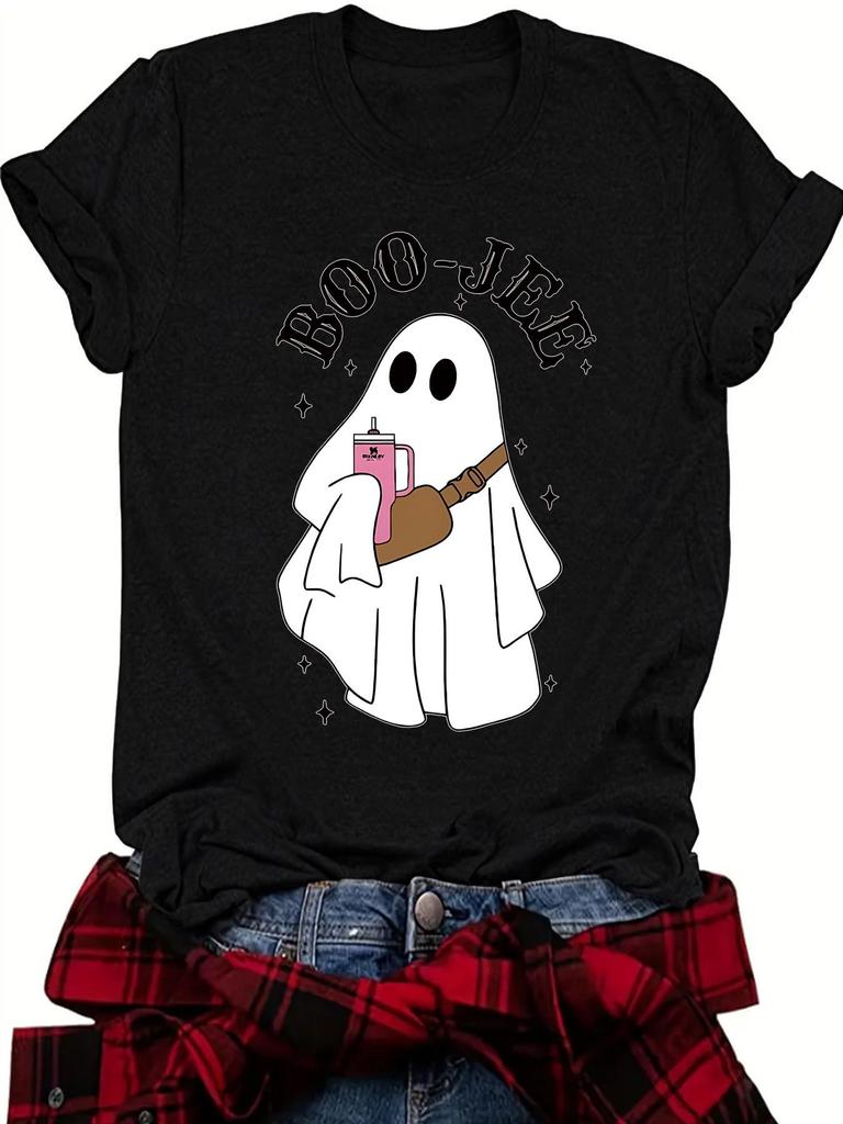 Women's Summer Ghost Pattern Short Sleeve Halloween T-Shirt
