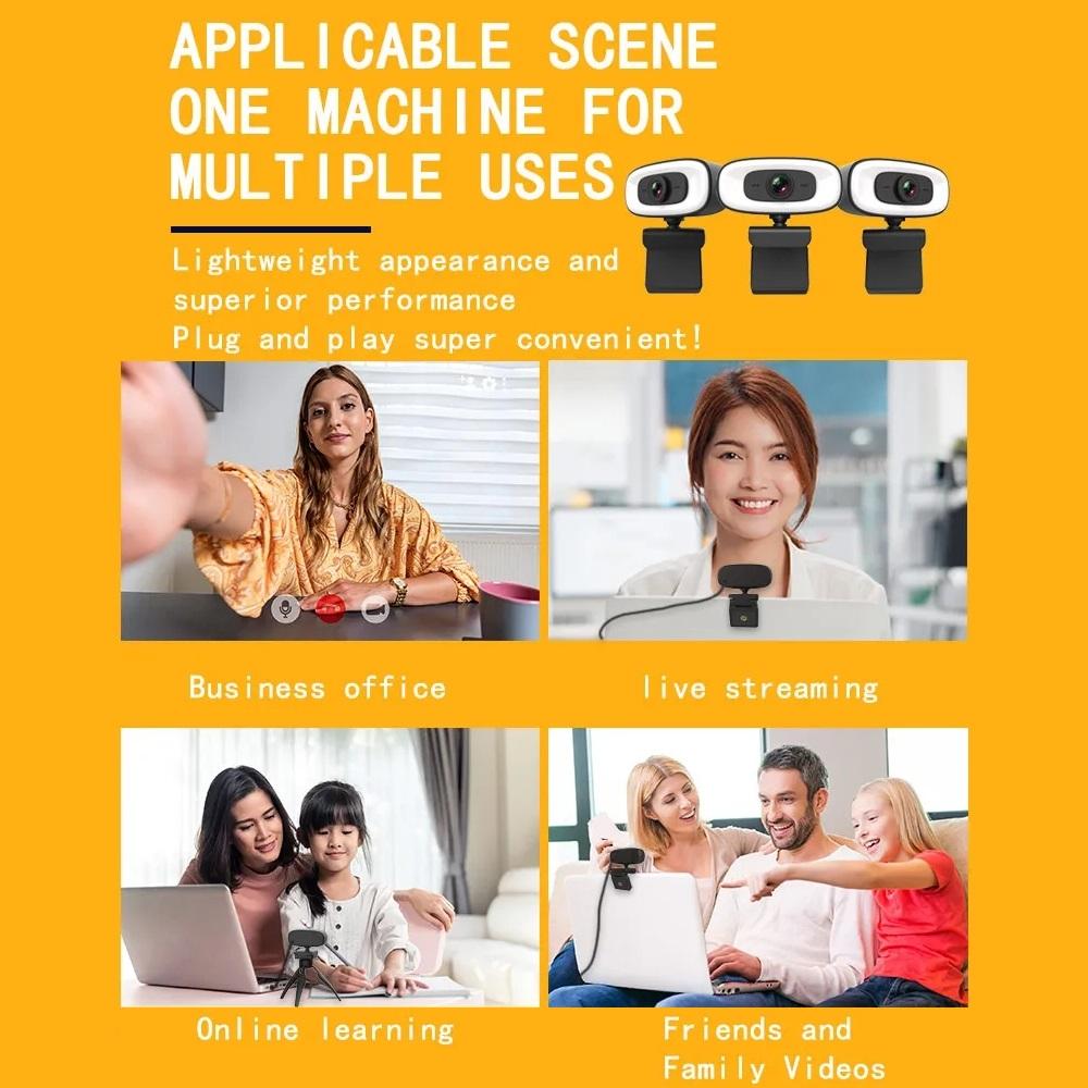 Веб-камера HD 2K с фиксированным фокусом, украшение, заполняющее освещение, USB-веб-камера с микрофоном, подсветка, штатив для ПК, Twitch, Skype, OBS, Steam