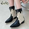 Cowboy Women's Ankle Modern Boots Retro British Style Pointed Toe Thick Heels Splicing Fashion Women Shoes 2024 Autumn Winter