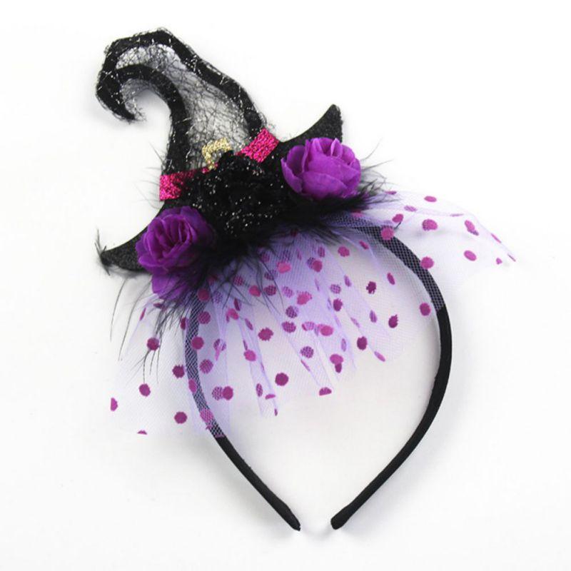 Шляпа ведьмы на Хэллоуин, головной убор, кружевная шляпа ведьмы, обруч для волос для девочек, повязка на голову для вечеринки на Хэллоуин, реквизит для косплея, аксессуары для волос