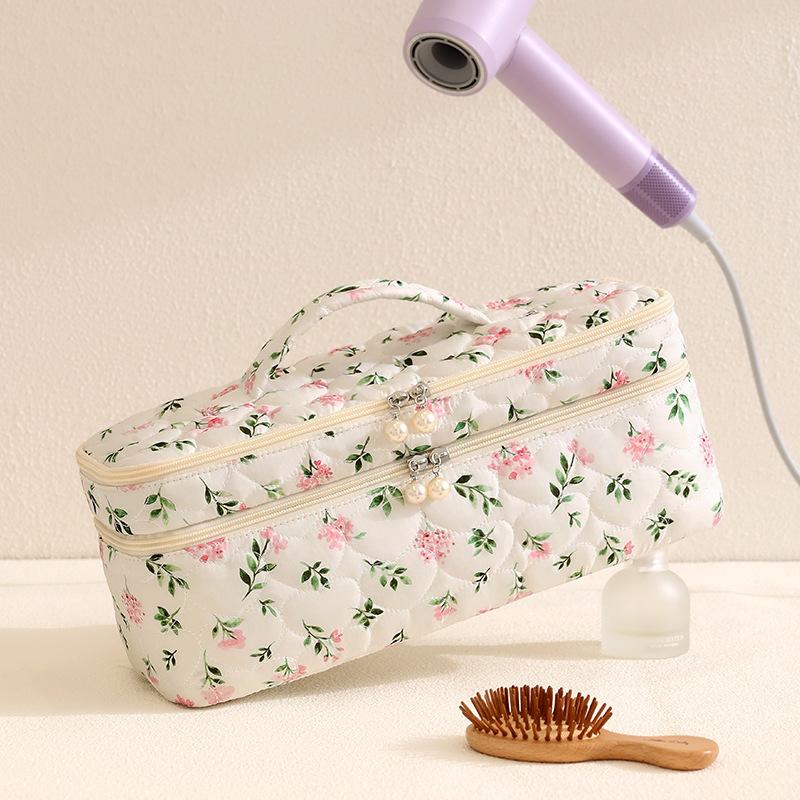 Double-Layer Hair Dryer Storage Bag Portable Large Capacity Dustproof Curler Makeup Bag With Handle Carrying Case For Travel